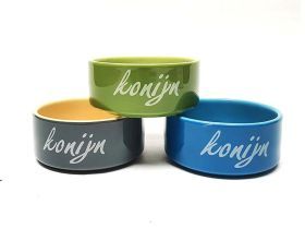 Konijnen voerbak blauw, grijs, groen