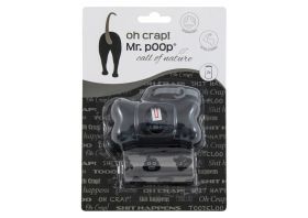 Mr.POOP OH CRAP! Houder zwart+2 Rolletjes-Grijs/zwart motief